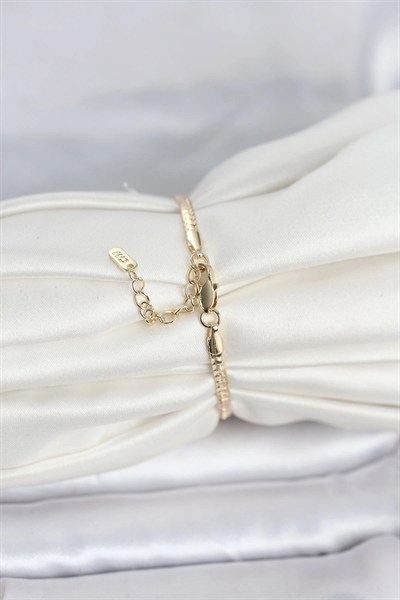 Mey İthalat® CM 14K Gold Renk Yassı Zincir Model Kadın Bileklik