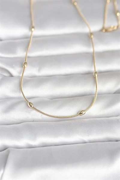 Mey İthalat® CM 14K Gold Renk Yılan Zincirli Damla Topçuk Model 60 cm Kadın Kolye