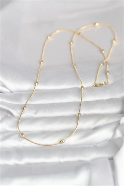 Mey İthalat® CM 14K Gold Renk Yılan Zincirli Damla Topçuk Model 60 cm Kadın Kolye