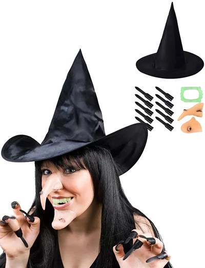 Mey İthalat® Cadı Şapkası Cadı Tırnakları Cadı Burnu Cadı Çenesi Cadı Diş Seti