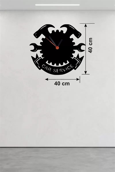 Mey İthalat® Car Service Temalı Ahşap Duvar Saati - 40x40 cm Teknik Servis Dekoru