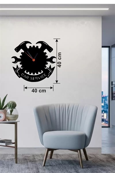 Mey İthalat® Car Service Temalı Ahşap Duvar Saati - 40x40 cm Teknik Servis Dekoru