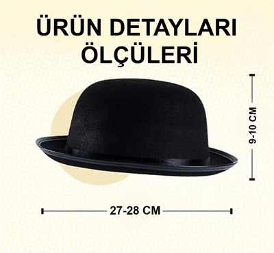 Mey İthalat® Charlie Chaplin Stil Yetişkin Şapkası – Siyah Melon Parti Şapkası