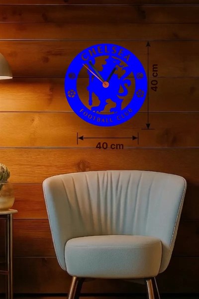 Mey İthalat® Chelsea FC Logolu Ahşap Duvar Saati - 40x40 cm Taraftar Hediyesi