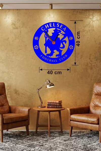 Mey İthalat® Chelsea FC Logolu Ahşap Duvar Saati - 40x40 cm Taraftar Hediyesi