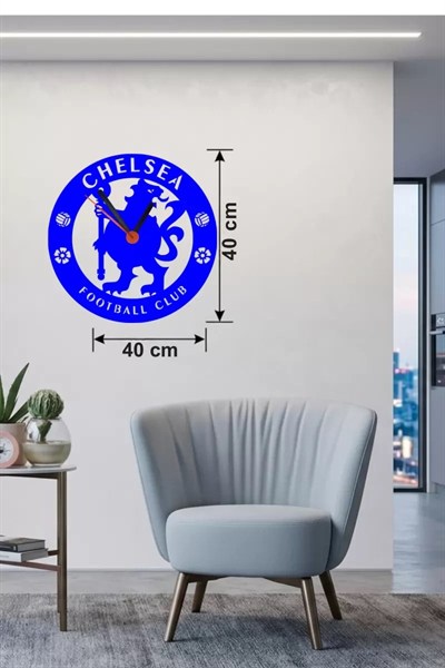 Mey İthalat® Chelsea FC Logolu Ahşap Duvar Saati - 40x40 cm Taraftar Hediyesi