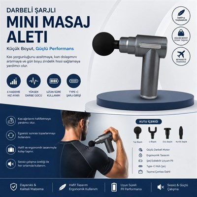 Mey İthalat® Darbeli Şarjlı Mini Masaj Aleti Type-C Şarjlı | 6 Kademeli | Sessiz | Sporcu Masaj Cihazı