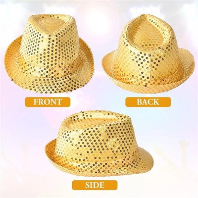 Mey İthalat® Disko Star Altın Gold Payetli Fötr Şapka Yetişkin Boy