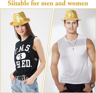 Mey İthalat® Disko Star Altın Gold Payetli Fötr Şapka Yetişkin Boy