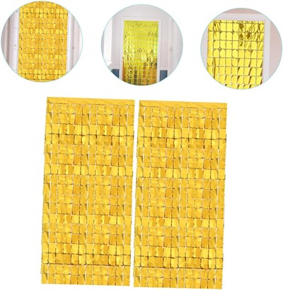 Mey İthalat® Ekstra Metalize Altın Renk Disko Dikdörtgen Kesim Kapı Perdesi Dekorasyon 1x2 Metre
