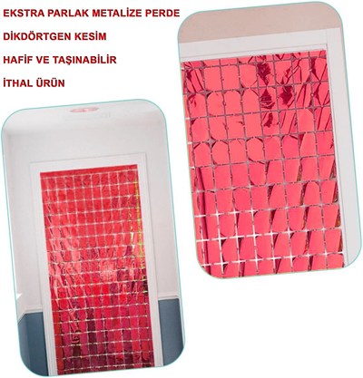 Mey İthalat® Ekstra Metalize Kırmızı Renk Disko Dikdörtgen Kesim Kapı Perdesi Dekorasyon 1x2 Metre
