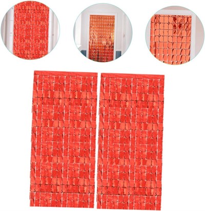 Mey İthalat® Ekstra Metalize Kırmızı Renk Disko Dikdörtgen Kesim Kapı Perdesi Dekorasyon 1x2 Metre