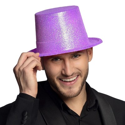Mey İthalat® Floresan Mor Renk Simli Uzun Fötr Melon Şapka 12 cm