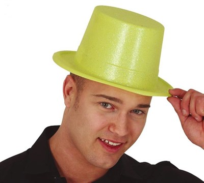 Mey İthalat® Floresan Sarı Renk Simli Uzun Fötr Melon Şapka 12 cm