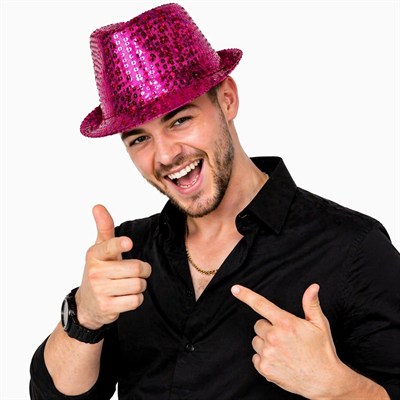 Mey İthalat® Fuşya Pembe Payetli Disco Parti Şapkası Yetişkin Işıltılı Fötr Model