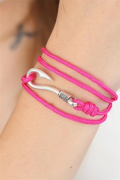 Mey İthalat® Fuşya Renk Gümüş Metal Kancalı Bayan Çoklu Bileklik
