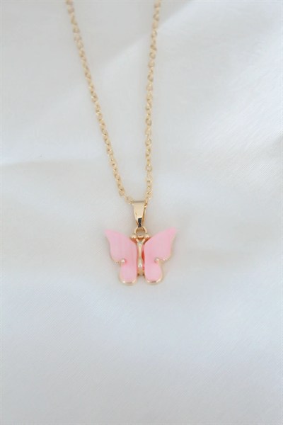 Mey İthalat® Gold Kaplama Pembe Sedefli Kelebek Kolye