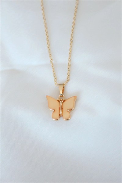 Mey İthalat® Gold Kaplama Sarı Renk Sedefli Kelebek Kolye