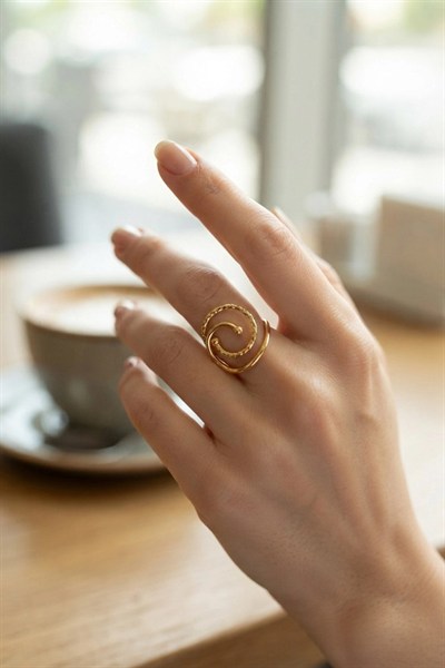 Mey İthalat® Gold Renk Geometrik Çift Halka Yüzük