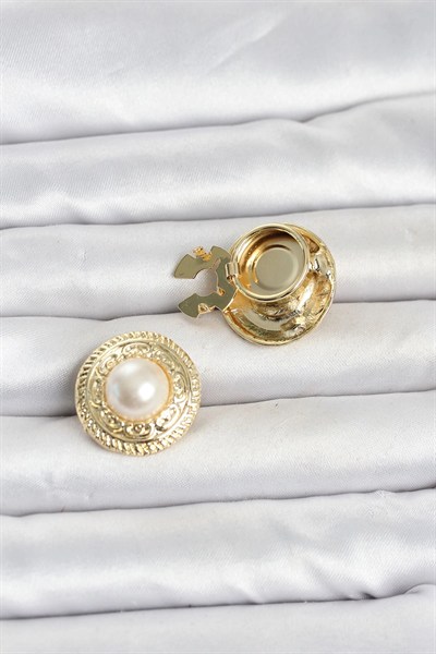 Mey İthalat® Gold Renk İncili Model Düğme veya Manşet Broşu