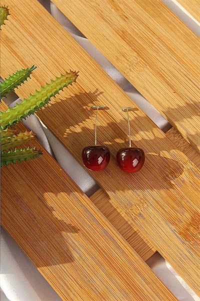 Mey İthalat® Gold Renk Kiraz Model Kadın Küpe