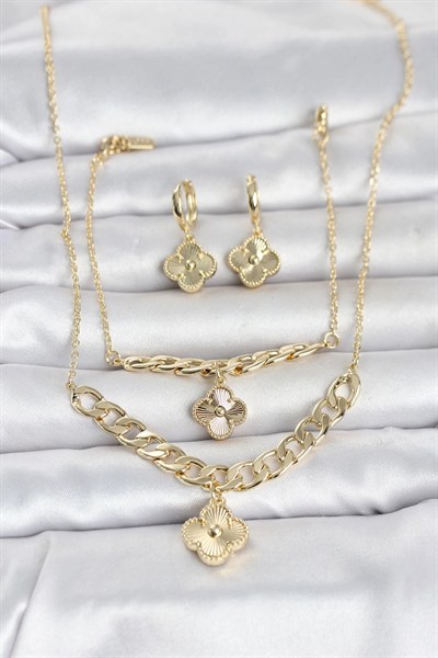 Mey İthalat® Gold Renk Pirinç Kolye Bileklik ve Küpe Seti