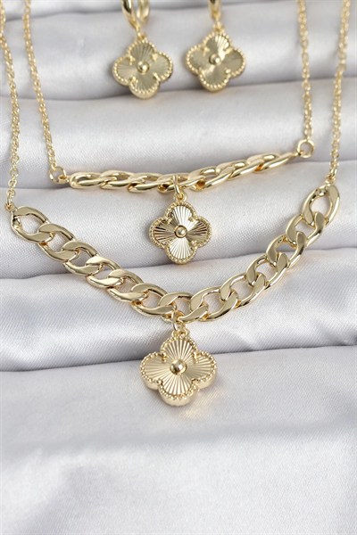 Mey İthalat® Gold Renk Pirinç Kolye Bileklik ve Küpe Seti