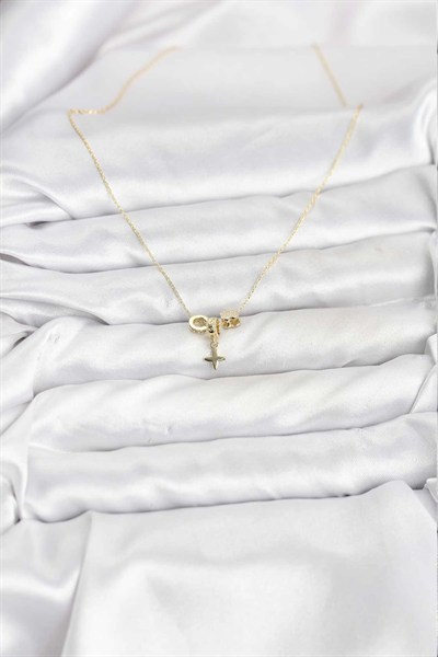 Mey İthalat® Gold Renk Pirinç Minimal Charmlı Kadın Kolye