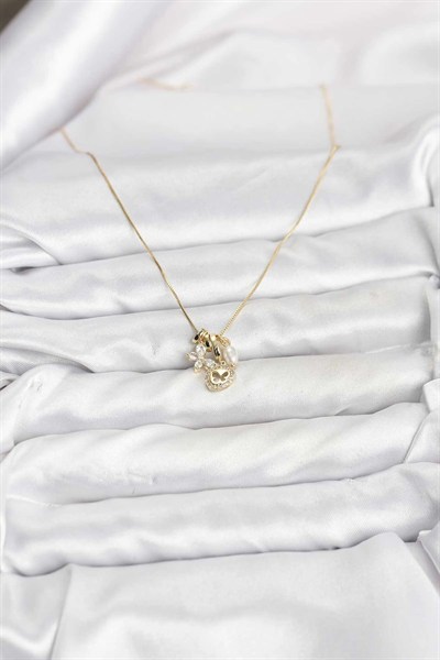 Mey İthalat® Gold Renk Pirinç Minimal Kelebek Charmlı Kadın Kolye