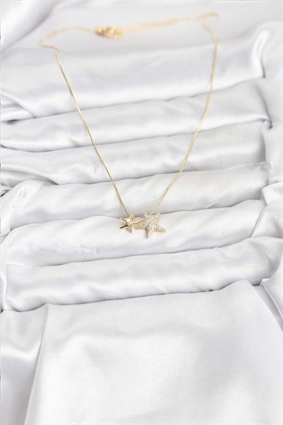 Mey İthalat® Gold Renk Pirinç Minimal Yıldız Model Kadın Kolye