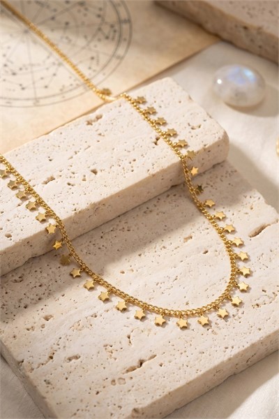Mey İthalat® Gold Renk Yıldız Pul Model 60 cm Kadın Kolye