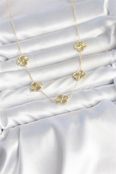 Mey İthalat® Gold Renk Yonca Model VIP Seri Kadın Kolye