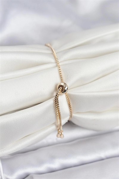 Mey İthalat® Gold Renk Zincir Model Zirkon Taşlı Pirinç Asansörlü Kadın Bileklik