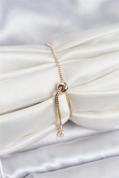 Mey İthalat® Gold Renk Zirkon Taşlı Sıralı Yonca Model Asansörlü Kadın Bileklik