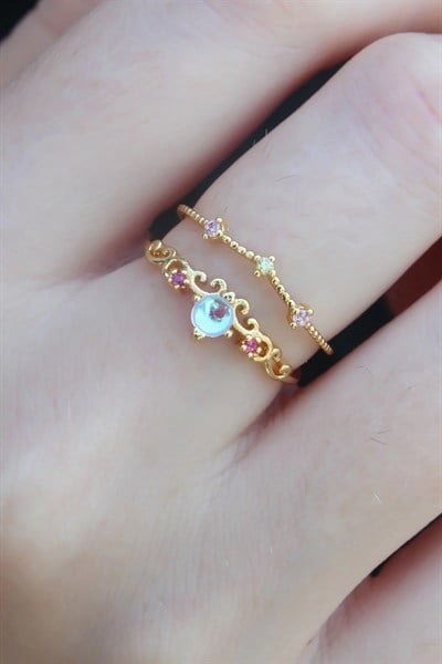 Mey İthalat® Gold Renk Zirkon Taşlı Taç Model Kadın Yüzük