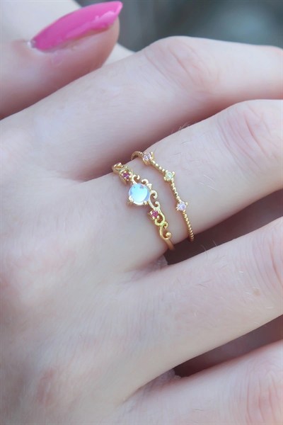 Mey İthalat® Gold Renk Zirkon Taşlı Taç Model Kadın Yüzük