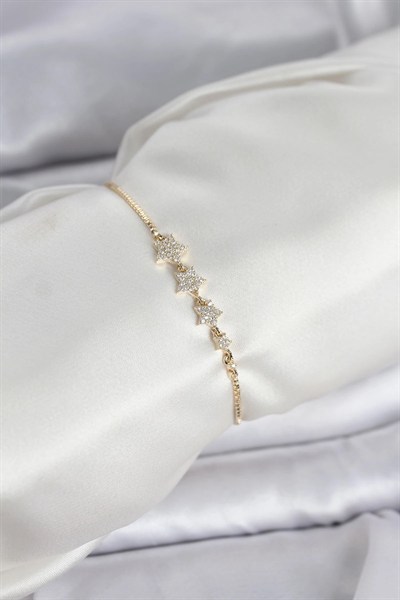 Mey İthalat® Gold Renk Zirkon Taşlı Yıldız Model Asansörlü Kadın Bileklik