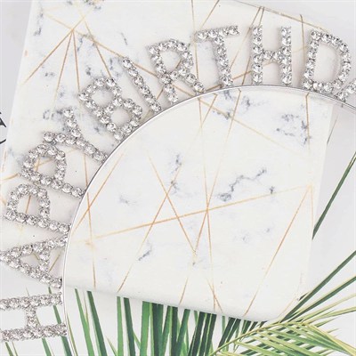 Mey İthalat® Gümüş Kristal Taşlı Happy Birthday Doğum Günü Tacı İthal Ürün A Kalite 17x16 cm