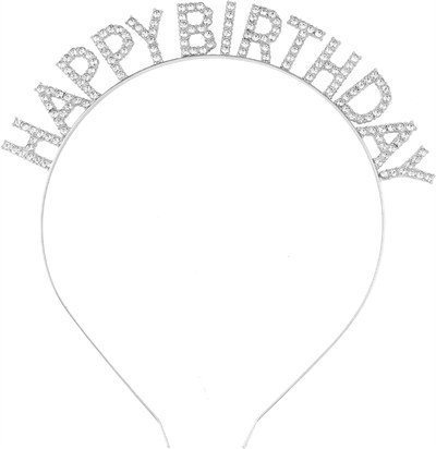 Mey İthalat® Gümüş Kristal Taşlı Happy Birthday Doğum Günü Tacı İthal Ürün A Kalite 17x16 cm