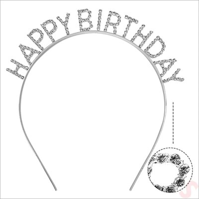 Mey İthalat® Gümüş Kristal Taşlı Happy Birthday Doğum Günü Tacı İthal Ürün A Kalite 17x16 cm