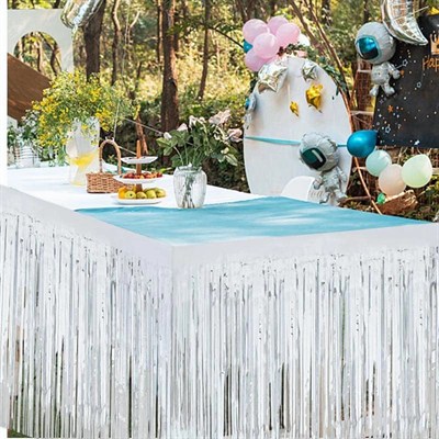 Mey İthalat® Gümüş Metalize Masa Eteği 275x75 cm – Kendinden Yapışkanlı