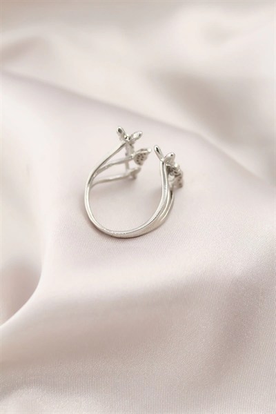 Mey İthalat® Gümüş Renk Metal Kelebek Model Kadın Yüzük