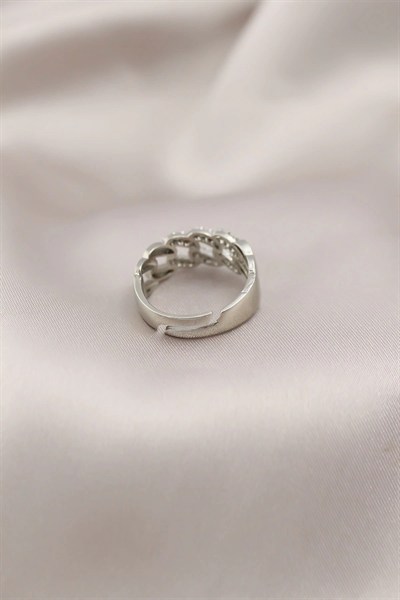 Mey İthalat® Gümüş Renk Metal Zincir Model Taşlı Kadın Yüzük