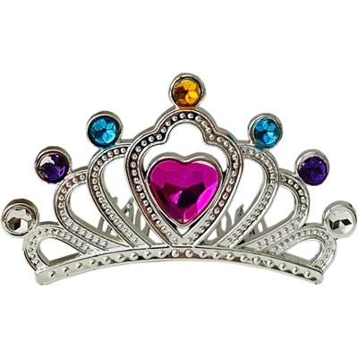 Mey İthalat® Gümüş Renk Taraklı Model Prenses Kraliçe Tacı 1 No Kalp 12x7 cm
