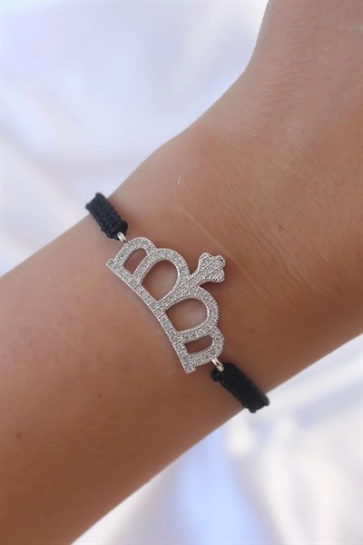 Mey İthalat® Gümüş Renk Zirkon Taşlı Taç Figür Makrome Bileklik