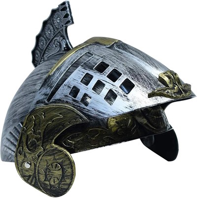 Mey İthalat® Gümüş Üzeri Altın Renk Oynar Başlıklı Romalı Bizans Kaskı Miğferi 25x20 cm