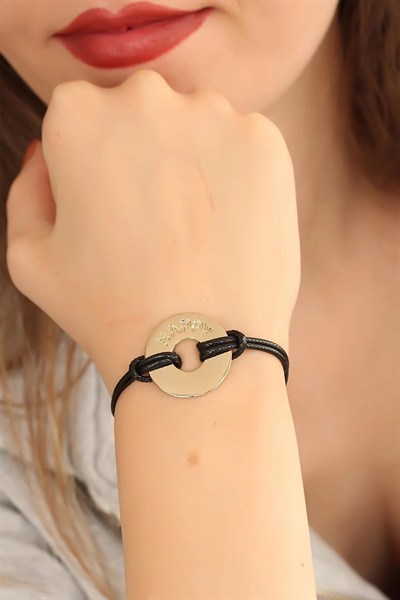 Mey İthalat® HAPPY (Mutlu) Siyah Deri İpli Unisex Mood Bileklik