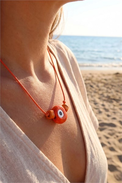 Mey İthalat® Handmade Bohem Turuncu Nazar Kolye