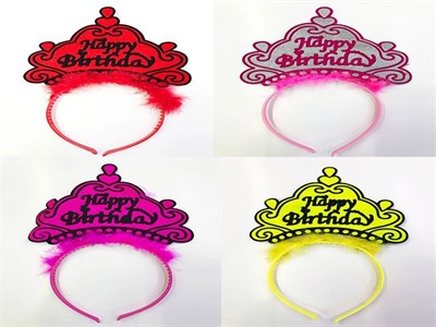 Mey İthalat® Happy Birthday Yazılı Neon Renk Taç 12 Adet
