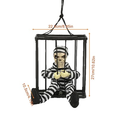 Mey İthalat® Hareketli Sesli Sensörlü Mahkum Görünümlü Kuru Kafa İskelet Dekorasyon 22x27 cm